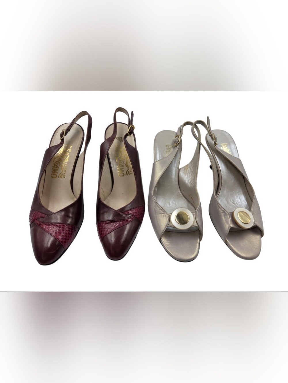 Vintage Shoe Lot Salvatore Ferragamo 7.5B Ingledew's 7.5M Slingbacks